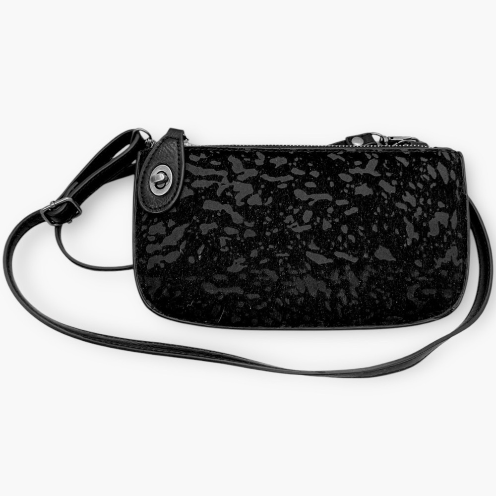Joy Susan Crossbody or Clutch Purse Faux Animal Black Turn Lock Bag